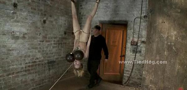  Busty sex slave tied like hog bondage